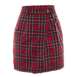 Vintage Red Plaid Skirt with Chain