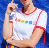 Rainbow Smiley RInger Tee