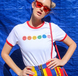 Rainbow Smiley RInger Tee