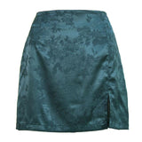 Satin Embroidered Mini Skirt