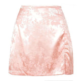 Satin Embroidered Mini Skirt