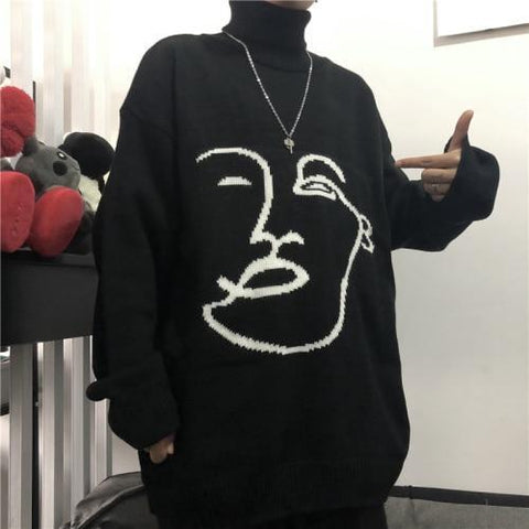 Knitted Geometric Portrait Turtleneck