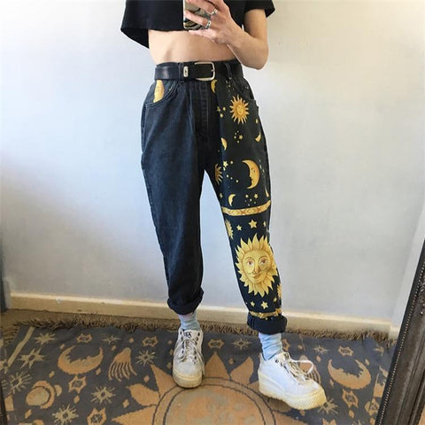 Sun Moon Stars High Waisted Jeans