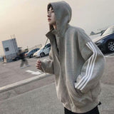 Three Stripe Turtleneck Zip Up Hoodie