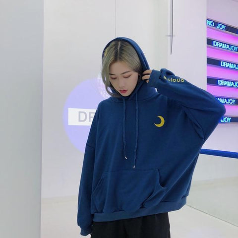 Crescent Moon Embroidered Hoodie