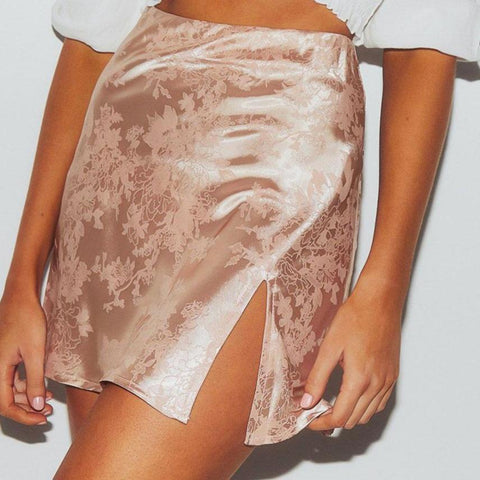Satin Embroidered Mini Skirt