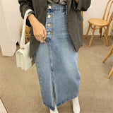 High Waisted Vintage  Split Denim Midi Skirt