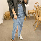 High Waisted Vintage  Split Denim Midi Skirt