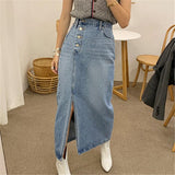 High Waisted Vintage  Split Denim Midi Skirt