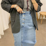 High Waisted Vintage  Split Denim Midi Skirt