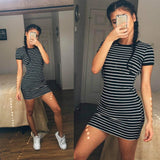 Striped Fitted Mini Shirt Dress