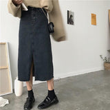 Middle Split Denim Midi Skirt