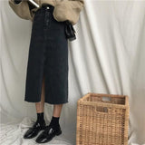 Middle Split Denim Midi Skirt