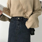 Middle Split Denim Midi Skirt