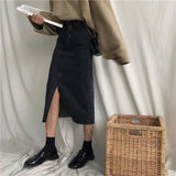 Middle Split Denim Midi Skirt