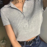 Ribbed Cropped Polo