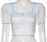 Baby Blue Flower Square Collar Cropped Top