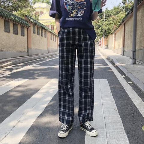 Plaid High Waisted Trousers