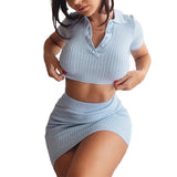 Preppy Short Sleeve Mini Skirt 2 Piece Set