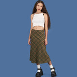 High Waisted Plaid Midi Skirt