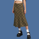 High Waisted Plaid Midi Skirt