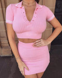 Preppy Short Sleeve Mini Skirt 2 Piece Set