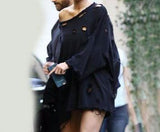 Frayed & Distressed 3/4 Long Sleeve Sweatshirt