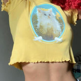 White Kitty Retro Top