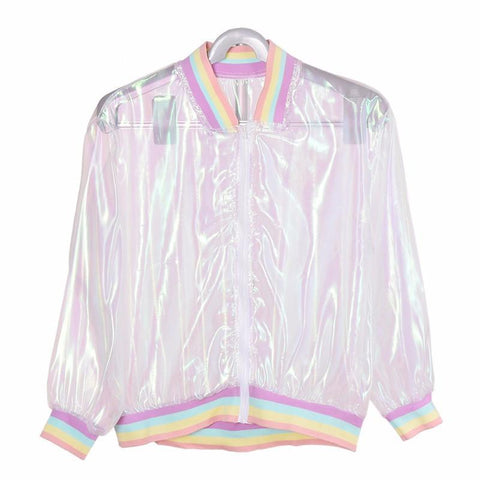 Clear Iridescent Mesh Bomber