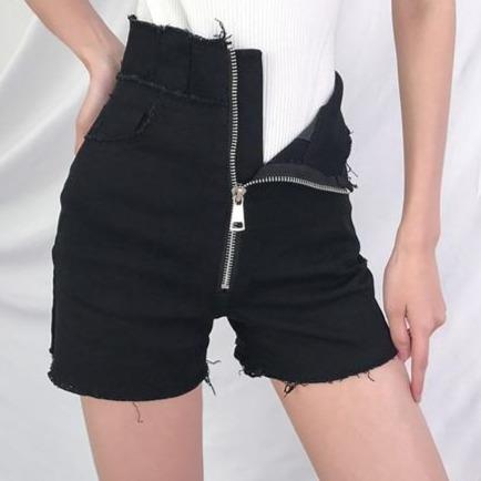 Hight Waisted Cut Denim Shorts