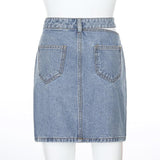 Side Cut High Waisted Denim Skirt