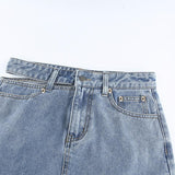 Side Cut High Waisted Denim Skirt