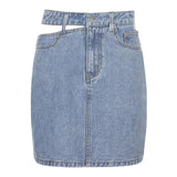 Side Cut High Waisted Denim Skirt