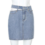 Side Cut High Waisted Denim Skirt