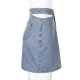 Side Cut High Waisted Denim Skirt