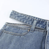 Side Cut High Waisted Denim Skirt