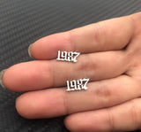Silver Old English Year Earrings
