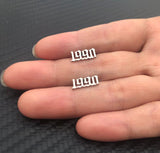 Silver Old English Year Earrings