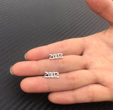 Silver Old English Year Earrings