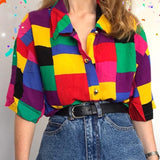 Color Block Button Up Short Sleeve