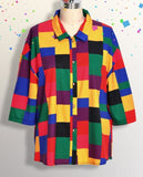 Color Block Button Up Short Sleeve