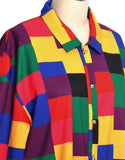 Color Block Button Up Short Sleeve