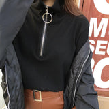 Knitted Zip Up Turtleneck Sweater