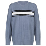 Striped V Neck Oversized Sweater