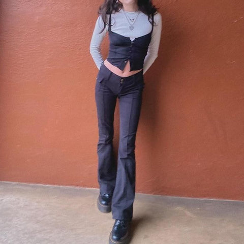 Pleated Bell Bottom Trousers