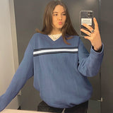 Striped V Neck Oversized Sweater