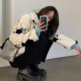 Turn Down Collar Speckled Fur Coat