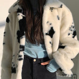 Turn Down Collar Speckled Fur Coat