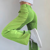 Patched Corduroy High Waisted Pants