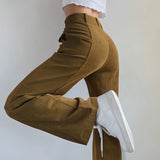 Patched Corduroy High Waisted Pants